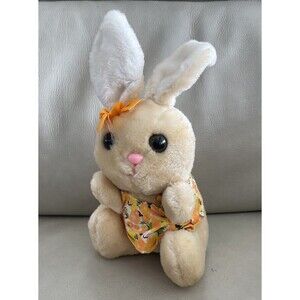 vintage Dakin 1977 bunny rabbit with bow orange floral dress EUC Stuffed Plush